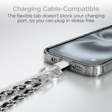 Universal Crossbody Phone Strap – Silver Chain & Black Vegan Leather Phone Lanyard for iPhone, Samsung Galaxy & More