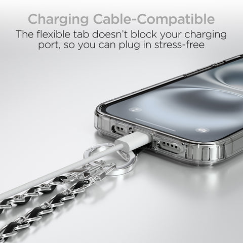 Universal Crossbody Phone Strap – Silver Chain & Black Vegan Leather Phone Lanyard for iPhone, Samsung Galaxy & More