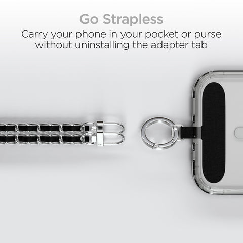 Universal Crossbody Phone Strap – Silver Chain & Black Vegan Leather Phone Lanyard for iPhone, Samsung Galaxy & More