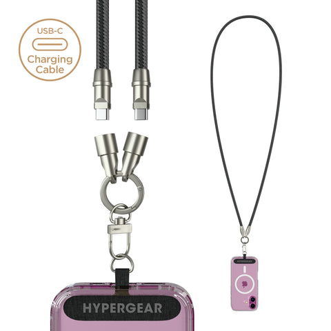 2-in-1 Universal Crossbody Phone Strap + USB-C Charging Cable – Black Braided Rope