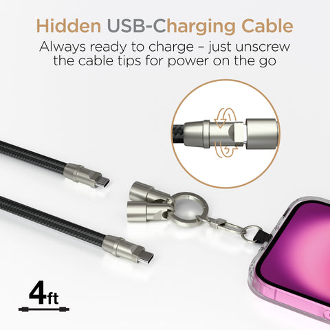 2-in-1 Universal Crossbody Phone Strap + USB-C Charging Cable – Black Braided Rope