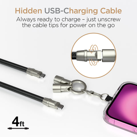 2-in-1 Universal Crossbody Phone Strap + USB-C Charging Cable – Black Braided Rope