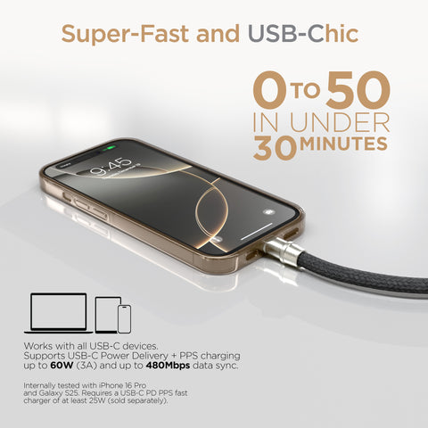 2-in-1 Universal Crossbody Phone Strap + USB-C Charging Cable – Black Braided Rope