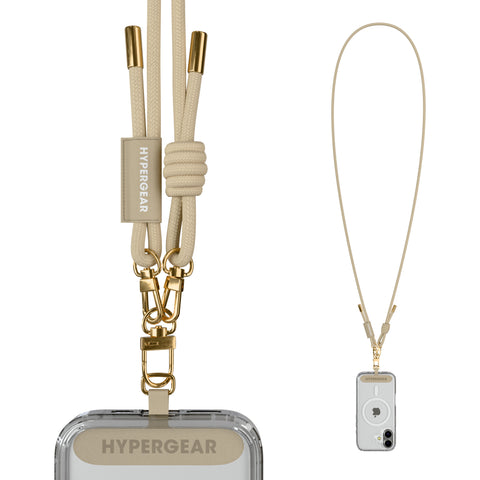 Universal Crossbody Phone Strap – Sand Braided Rope Phone Lanyard with Gold Accents for iPhone, Samsung Galaxy & More