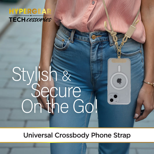 Universal Crossbody Phone Strap – Sand Braided Rope Phone Lanyard with Gold Accents for iPhone, Samsung Galaxy & More