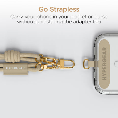 Universal Crossbody Phone Strap – Sand Braided Rope Phone Lanyard with Gold Accents for iPhone, Samsung Galaxy & More