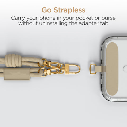 Universal Crossbody Phone Strap – Sand Braided Rope Phone Lanyard with Gold Accents for iPhone, Samsung Galaxy & More