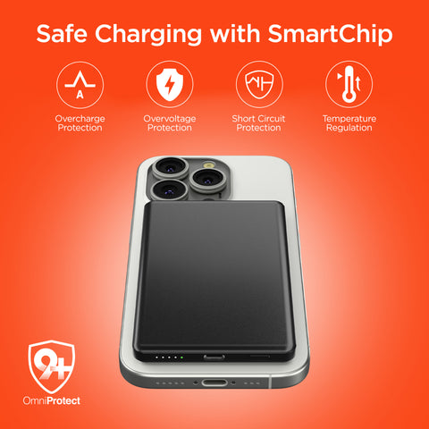 Power Pack Mag 5,000mAh Ultra-Slim Magnetic Wireless Fast Charge Power Bank | Black MagSafe-Compatible Magnetic Power Bank with 15W Wireless Fast Charging
