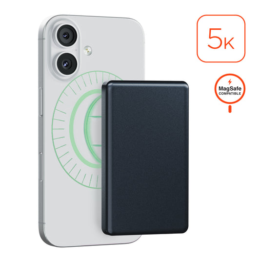 Power Pack Mag 5,000mAh Ultra-Slim Magnetic Wireless Fast Charge Power Bank | Black MagSafe-Compatible Magnetic Power Bank with 15W Wireless Fast Charging