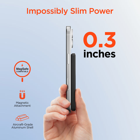 Power Pack Mag 5,000mAh Ultra-Slim Magnetic Wireless Fast Charge Power Bank | Black MagSafe-Compatible Magnetic Power Bank with 15W Wireless Fast Charging