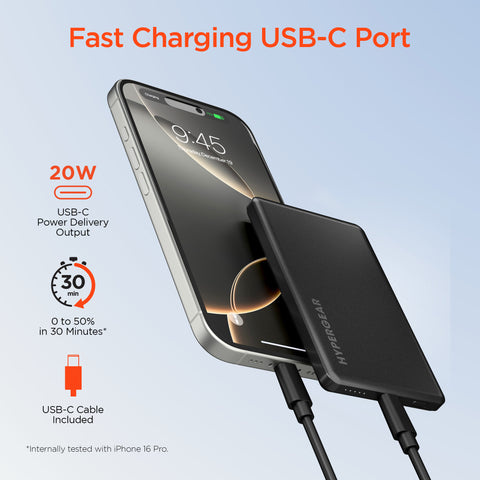 Power Pack Mag 5,000mAh Ultra-Slim Magnetic Wireless Fast Charge Power Bank | Black MagSafe-Compatible Magnetic Power Bank with 15W Wireless Fast Charging