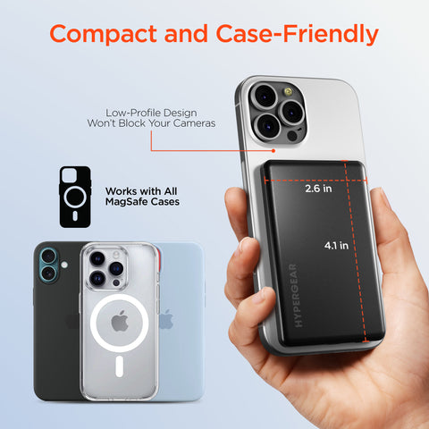 Power Pack Mag 5,000mAh Ultra-Slim Magnetic Wireless Fast Charge Power Bank | Black MagSafe-Compatible Magnetic Power Bank with 15W Wireless Fast Charging