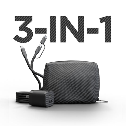 30W USB-C PD Charging Kit – Carbon Fiber Fast Charger Bundle with 6ft 2-in-1 Cable & Travel Pouch