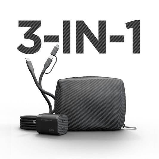 30W USB-C PD Charging Kit – Carbon Fiber Fast Charger Bundle with 6ft 2-in-1 Cable & Travel Pouch