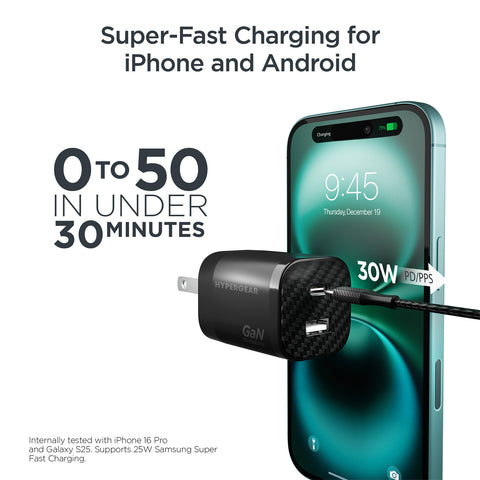 30W USB-C PD Charging Kit – Carbon Fiber Fast Charger Bundle with 6ft 2-in-1 Cable & Travel Pouch