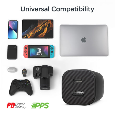 30W USB-C PD Charging Kit – Carbon Fiber Fast Charger Bundle with 6ft 2-in-1 Cable & Travel Pouch