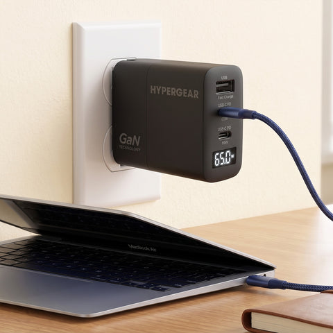 65W Tri-Port GaN USB-C Laptop Charger with Digital Display – Dual USB-C PD/PPS Fast Charger for Laptops, Tablets & Smartphones | Black