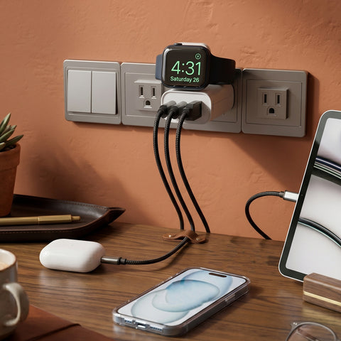 43W 4-in-1 Wall Charger with Apple Watch Charger – Dual USB-C PD Fast Charger for iPhone, iPad, AirPods & Apple Watch | White