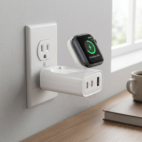 43W 4-in-1 Wall Charger with Apple Watch Charger – Dual USB-C PD Fast Charger for iPhone, iPad, AirPods & Apple Watch | White