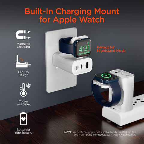 43W 4-in-1 Wall Charger with Apple Watch Charger – Dual USB-C PD Fast Charger for iPhone, iPad, AirPods & Apple Watch | White
