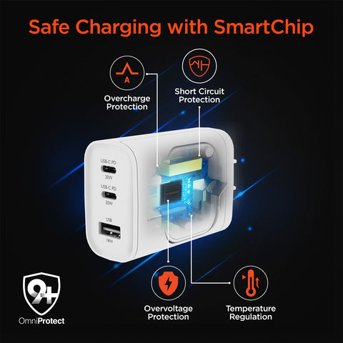 43W 4-in-1 Wall Charger with Apple Watch Charger – Dual USB-C PD Fast Charger for iPhone, iPad, AirPods & Apple Watch | White
