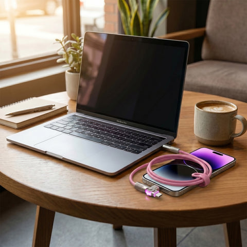 100W USB-C to USB-C Rugged Fast Charge Cable – 6ft Heavy-Duty Swivel Charging Cable | Pink