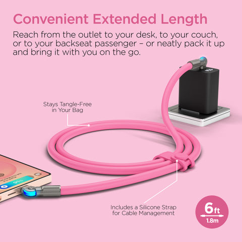 100W USB-C to USB-C Rugged Fast Charge Cable – 6ft Heavy-Duty Swivel Charging Cable | Pink