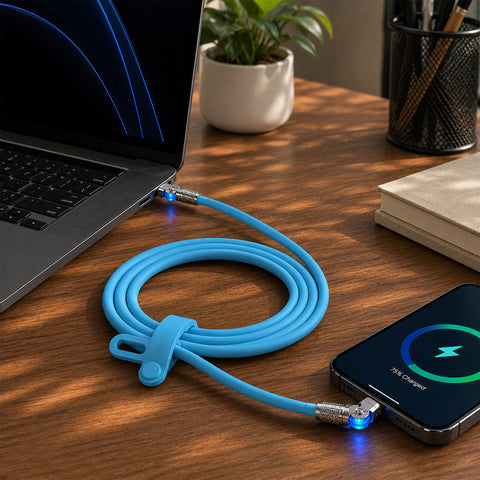 100W USB-C to USB-C Rugged Fast Charge Cable – 6ft Heavy-Duty Swivel Charging Cable | Sky Blue