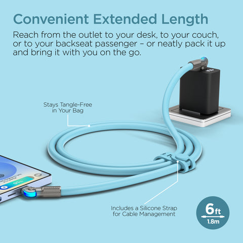 100W USB-C to USB-C Rugged Fast Charge Cable – 6ft Heavy-Duty Swivel Charging Cable | Sky Blue