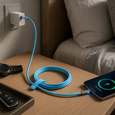 100W USB-C to USB-C Rugged Fast Charge Cable – 6ft Heavy-Duty Swivel Charging Cable | Sky Blue