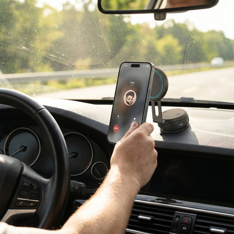 Mag Vac Magnetic Phone Mount with Vacuum Suction Cup Base | Black MagSafe-Compatible Multi-Surface Magnetic Phone Mount with Foldable Travel Design