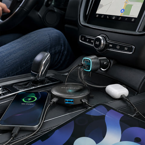 98W 5-Port Front & Backseat Fast Car Charger – Dual 30W USB-C PD/PPS Multi-Device Car Charging Station for Families & Travel