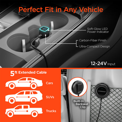 98W 5-Port Front & Backseat Fast Car Charger – Dual 30W USB-C PD/PPS Multi-Device Car Charging Station for Families & Travel