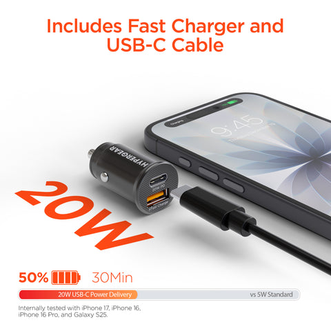 3-in-1 Kit with Windshield Mount, 20W USB-C PD Fast Car Charger & 3ft USB-C Cable