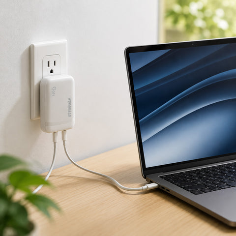 65W Dual USB-C PD Ultra-Slim GaN Wall Charger – Compact Fast Charger for Laptops, Tablets & Smartphones | White