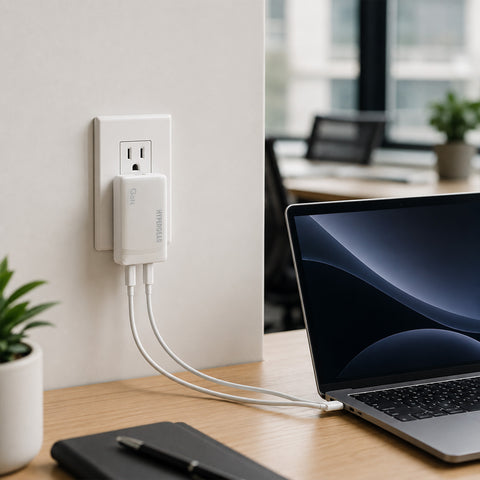 65W Dual USB-C PD Ultra-Slim GaN Wall Charger – Compact Fast Charger for Laptops, Tablets & Smartphones | White