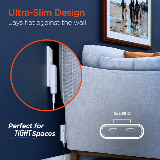 SpeedBoost 65W Dual USB-C PD Ultra-Slim GaN Wall Charger – Compact Fast Charger for Laptops, Tablets & Smartphones | White