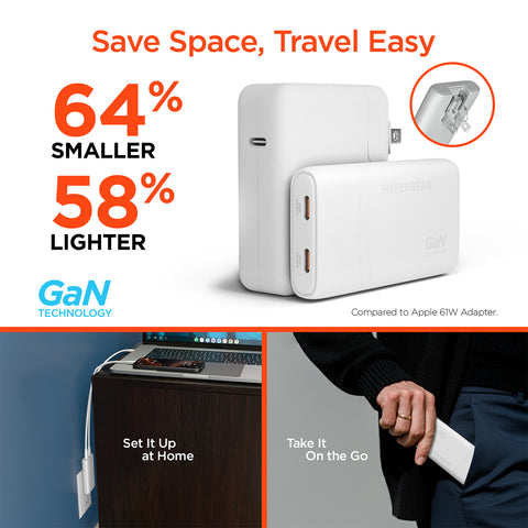 65W Dual USB-C PD Ultra-Slim GaN Wall Charger – Compact Fast Charger for Laptops, Tablets & Smartphones | White