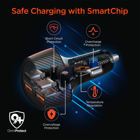 77W Quad-Port Fast Car Charger with 4ft USB-C Cable – Dual 30W USB-C PD/PPS Car Charger for Phones, Tablets & Laptops
