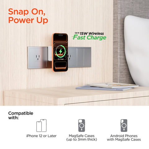 3-in-1 Magnetic Wireless Fast Charger – MagSafe-Compatible Wireless Charger with Dual USB-C PD Ports | White