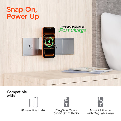 3-in-1 Magnetic Wireless Fast Charger – MagSafe-Compatible Wireless Charger with Dual USB-C PD Ports | White