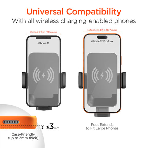 15W Wireless Fast Charging Phone Mount – Cup Holder Car Mount with Flexible Gooseneck | Black