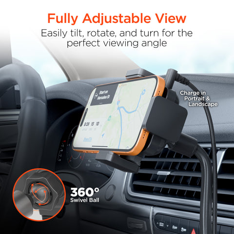 15W Wireless Fast Charging Phone Mount – Cup Holder Car Mount with Flexible Gooseneck | Black