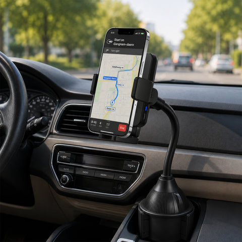 15W Wireless Fast Charging Phone Mount – Cup Holder Car Mount with Flexible Gooseneck | Black