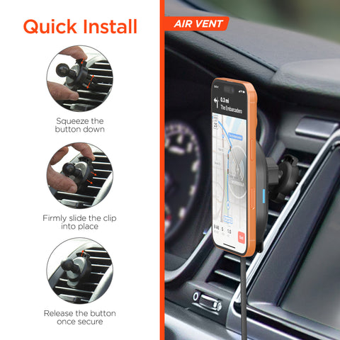 Mag Grip 15W Magnetic Wireless Fast Charging Phone Mount | Black 3-in-1 Kit | Vent, Dashboard & Windshield | MagSafe-Compatible