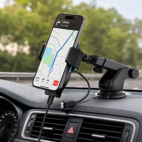 15W Magnetic Wireless Fast Charging Phone Mount | Black 3-in-1 Kit | Vent, Dashboard & Windshield | MagSafe-Compatible