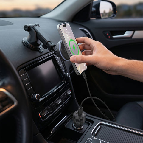 15W Magnetic Wireless Fast Charging Phone Mount | Black 3-in-1 MagSafe-Compatible Car Mount for Vent, Dashboard & Windshield