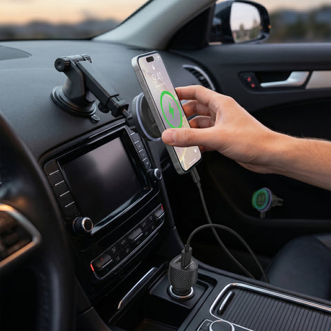 MaxCharge 15W Magnetic Wireless Fast Charging Phone Mount | Black 3-in-1 MagSafe-Compatible Car Mount for Vent, Dashboard & Windshield