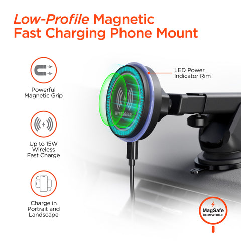 MaxCharge 15W Magnetic Wireless Fast Charging Phone Mount | Black 3-in-1 MagSafe-Compatible Car Mount for Vent, Dashboard & Windshield