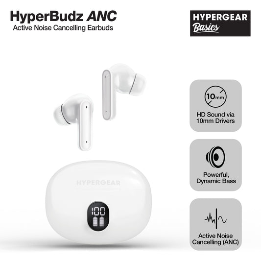 HyperBudz ANC Active Noise Cancelling True Wireless Earbuds | White